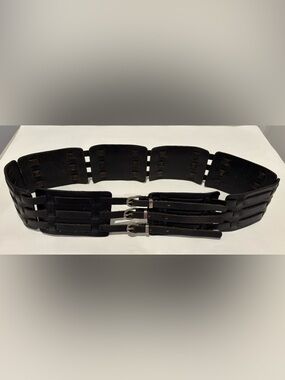 Another Line Black Wide Belt w/Silver Buckles Genuine Leather